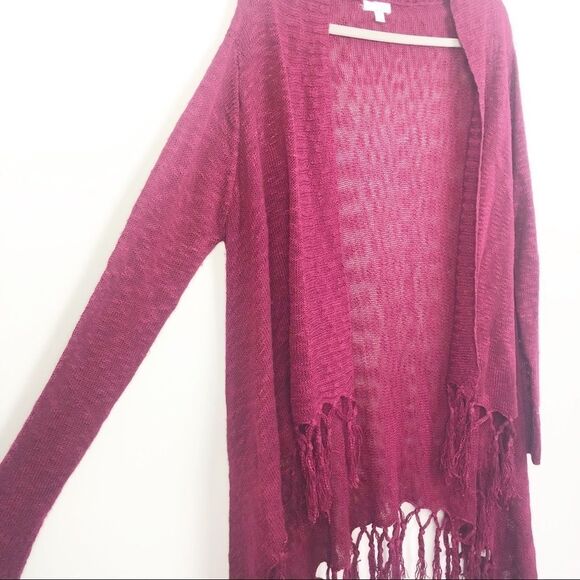 CHARMING CHARLIE | Burgundy Fringe Cardigan Large - Picture 2 of 6